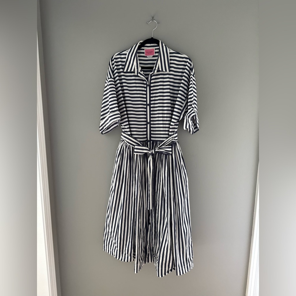 kate spade Navy and White Striped Shirt Dress with Tie Waist